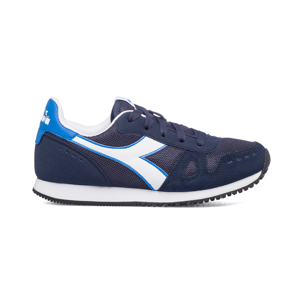 Scarpe da ginnastica blu da ragazzo con logo laterale a contrasto Diadora Simple Run Gs