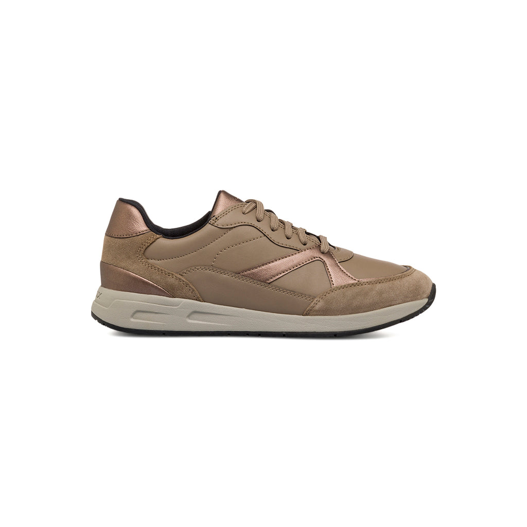 Sneakers traspiranti da donna taupe in pelle Geox
