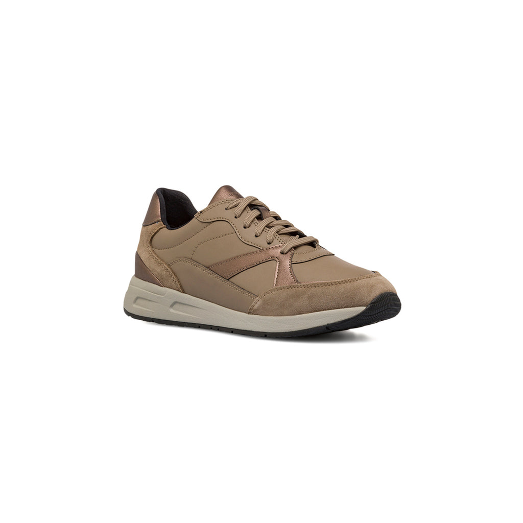 Sneakers traspiranti da donna taupe in pelle Geox
