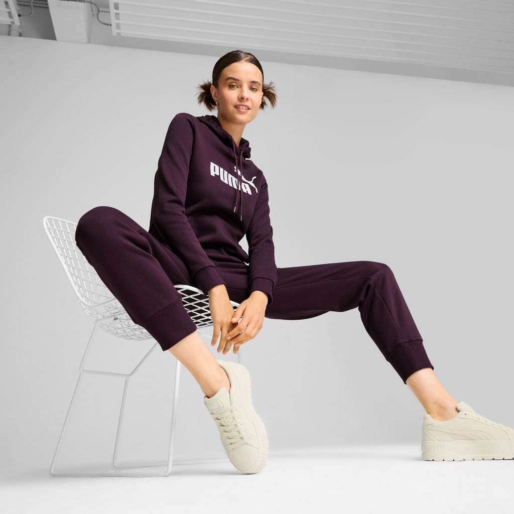 Felpa bordeaux da donna con cappuccio e logo Puma