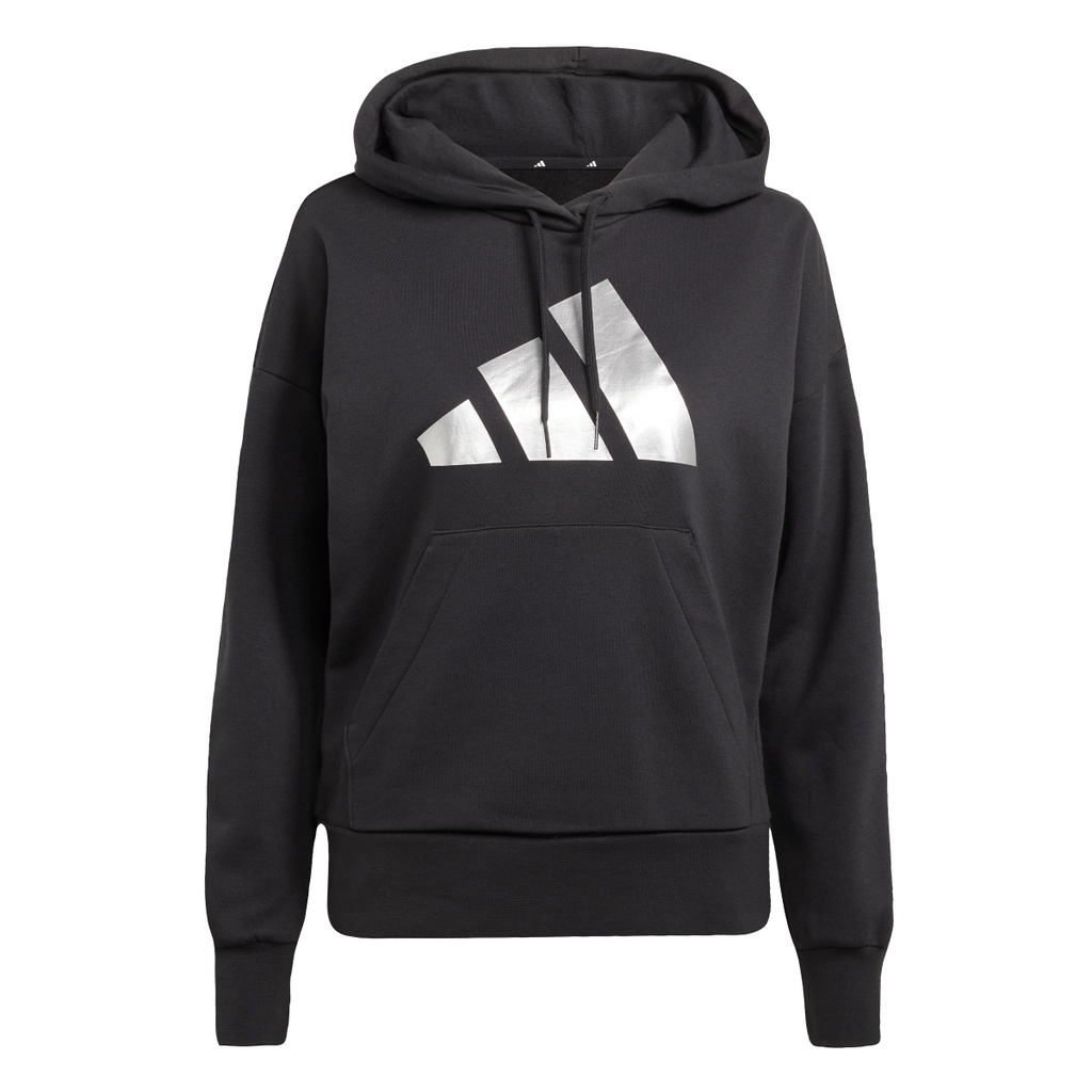 Felpa nera da donna con cappuccio e logo adidas