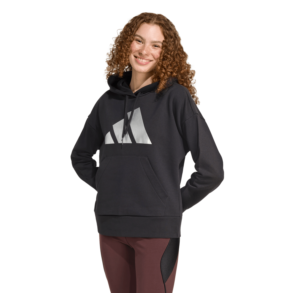 Felpa nera da donna con cappuccio e logo adidas
