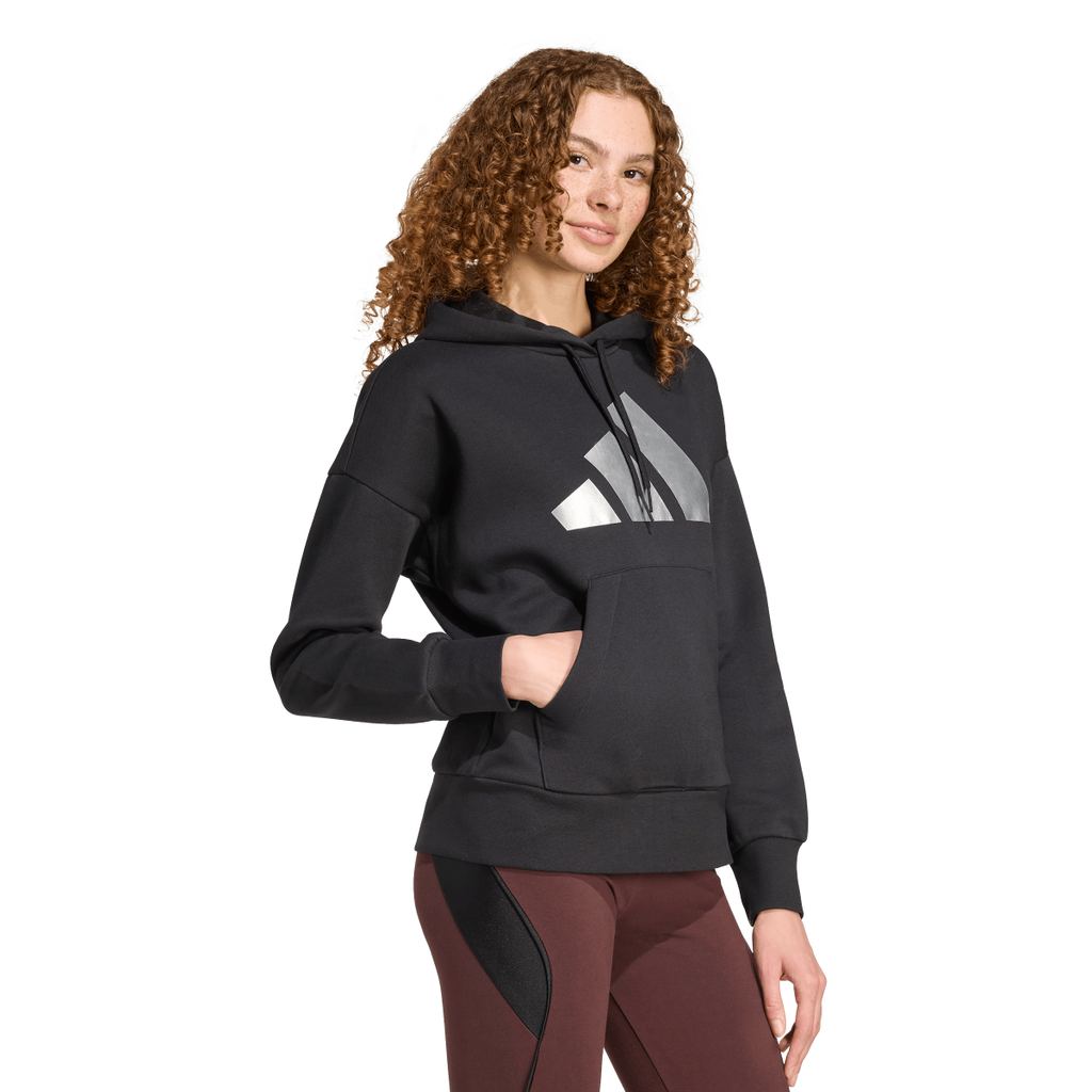 Felpa nera da donna con cappuccio e logo adidas