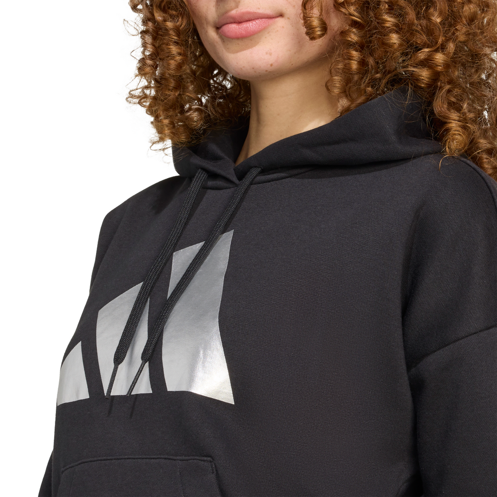 Felpa nera da donna con cappuccio e logo adidas