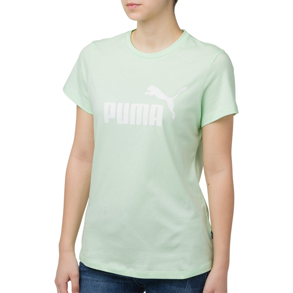 T-shirt verde da donna con logo bianco Puma Essentials
