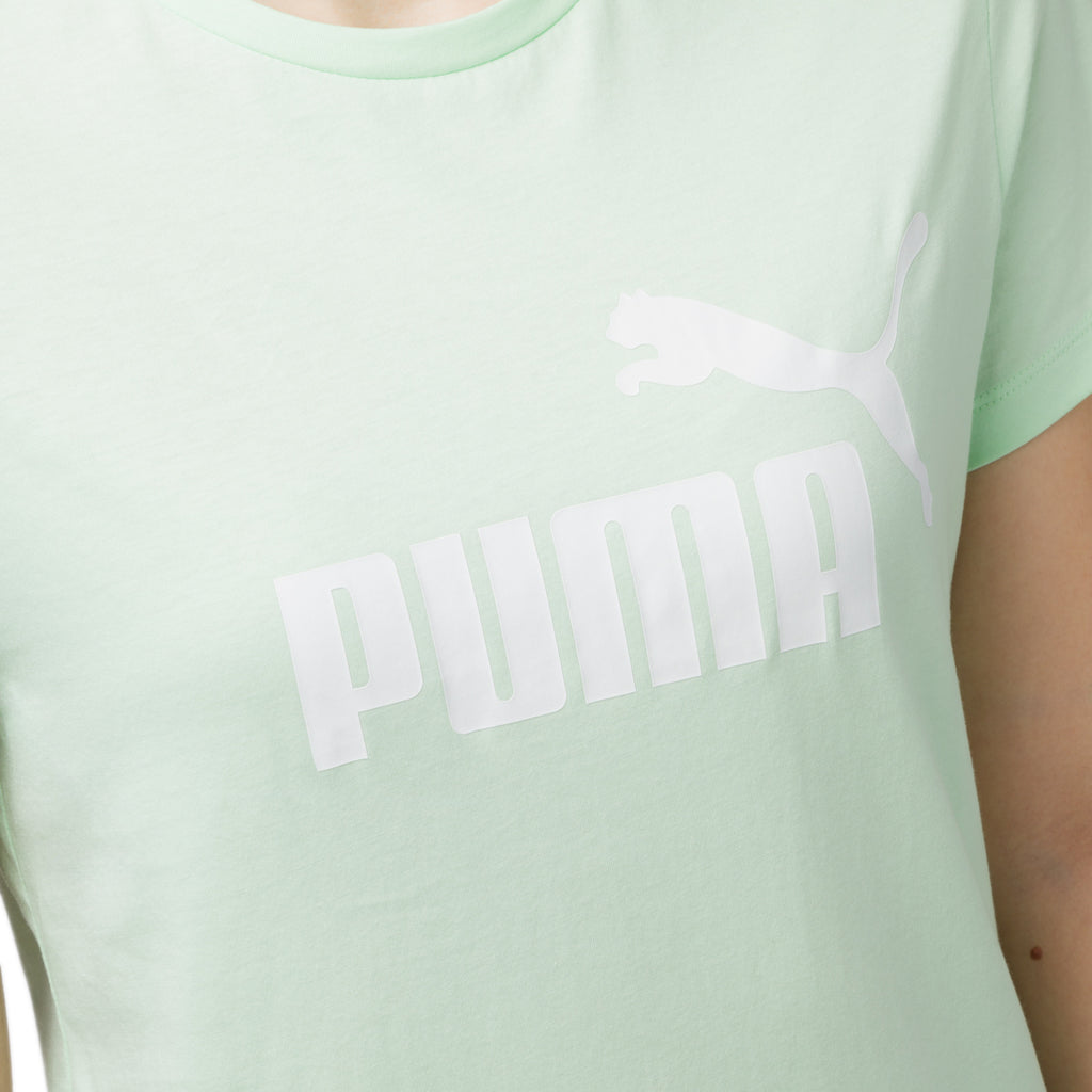 T-shirt verde da donna con logo bianco Puma Essentials