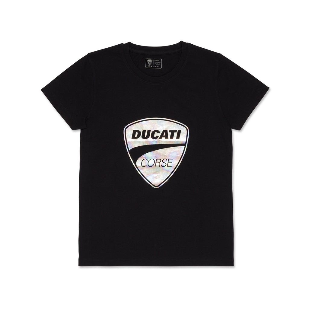 T-shirt da donna nera con logo Ducati Corse