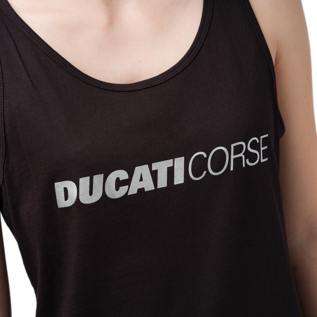 Canotta nera da donna con logo argento Ducati Corse