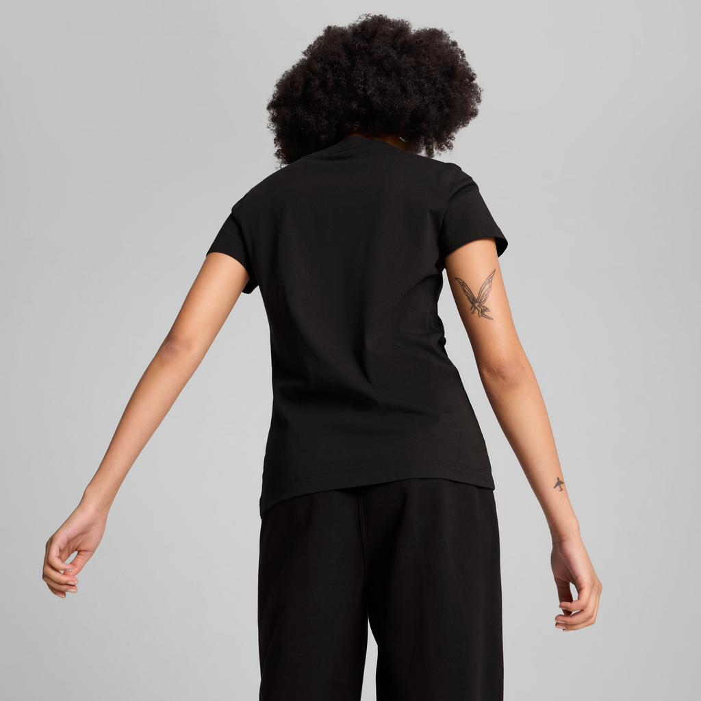 T-shirt da donna nera con logo a contrasto Puma