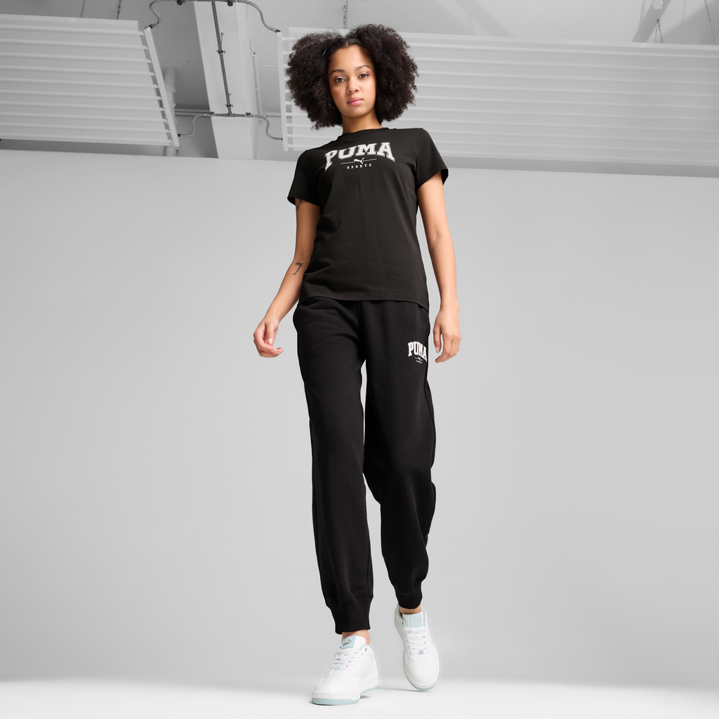 T-shirt da donna nera con logo a contrasto Puma