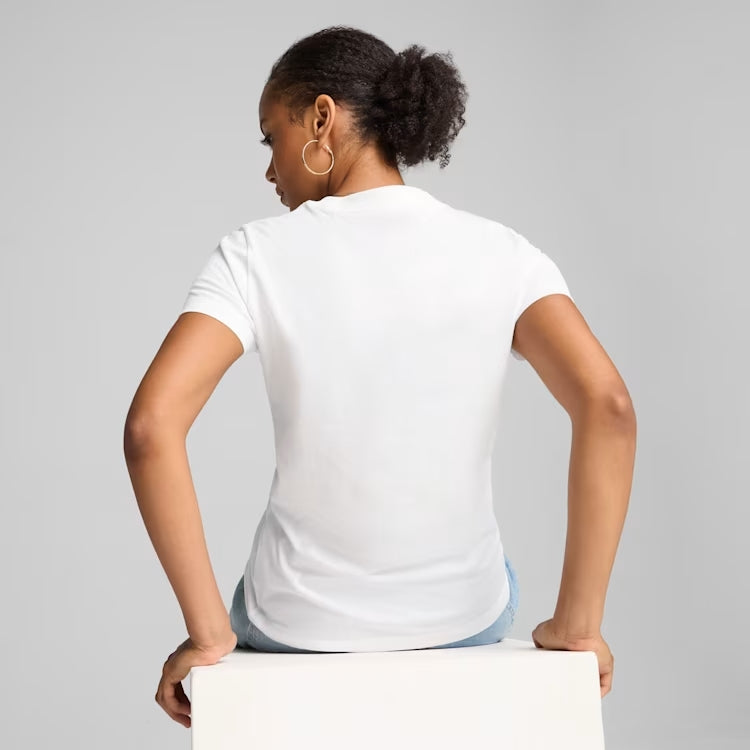 T-shirt da donna bianca con logo a contrasto Puma