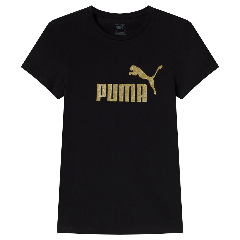 T-shirt nera da donna con logo metallizzato Puma