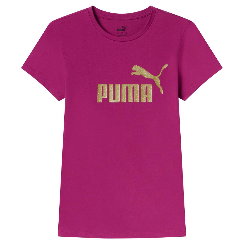 T-shirt fucsia da donna con logo metallizzato Puma