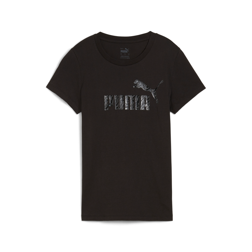 T-shirt nera da donna con logo metallizzato Puma