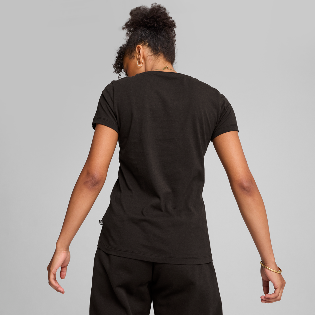 T-shirt nera da donna con logo metallizzato Puma