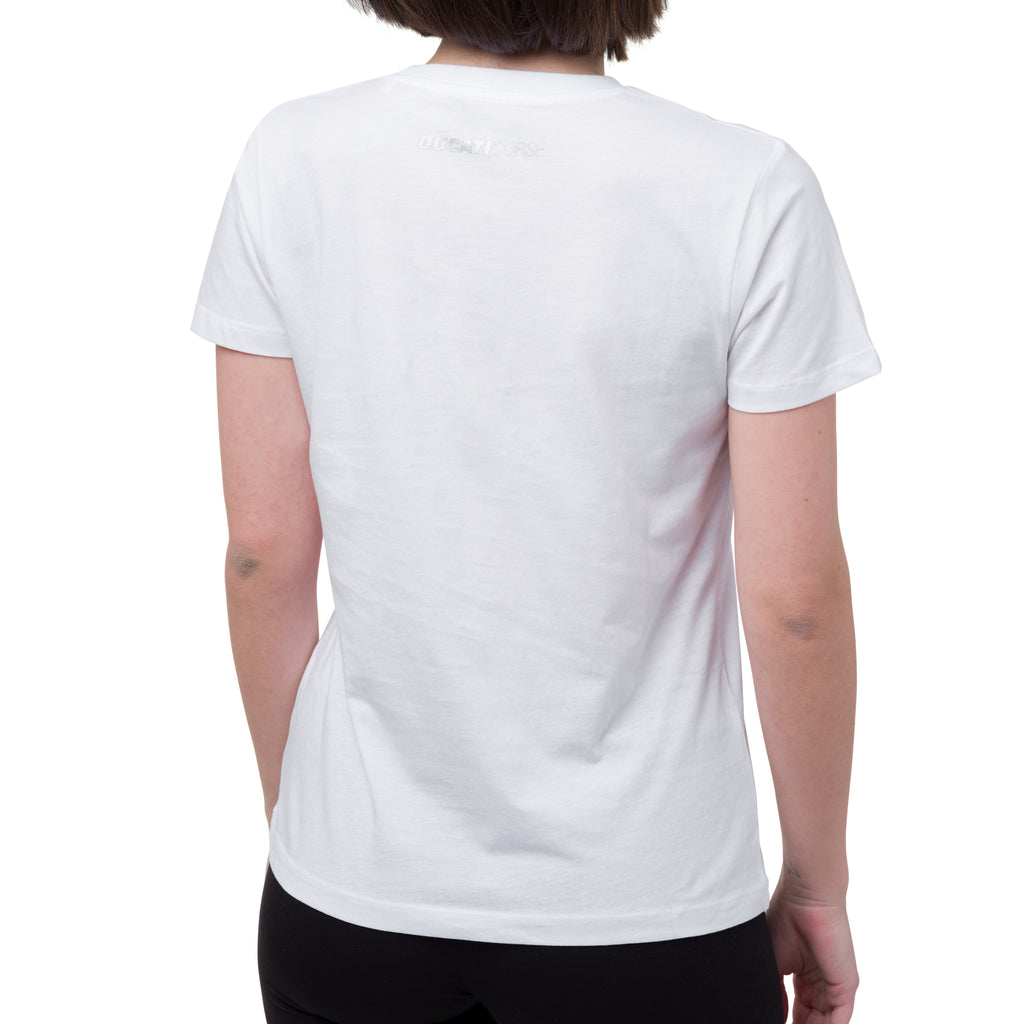 T-shirt bianca da donna in cotone con logo rosa Ducati Corse