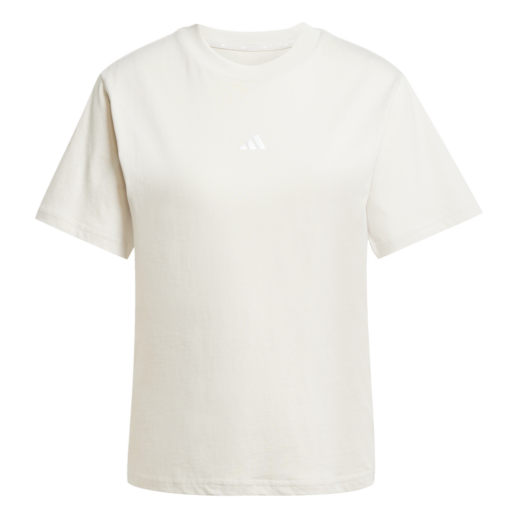 T-shirt bianco off-white da donna adidas con logo centrale