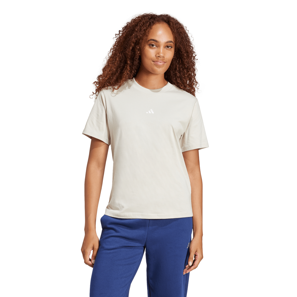 T-shirt bianco off-white da donna adidas con logo centrale