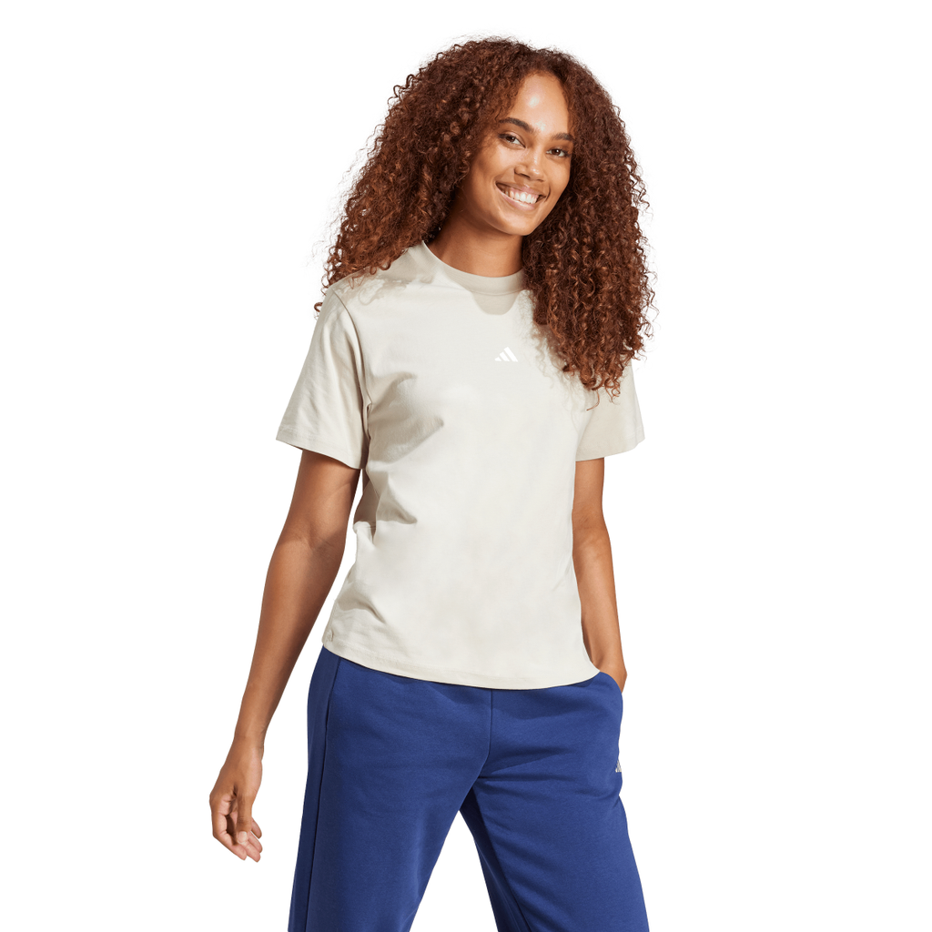 T-shirt bianco off-white da donna adidas con logo centrale