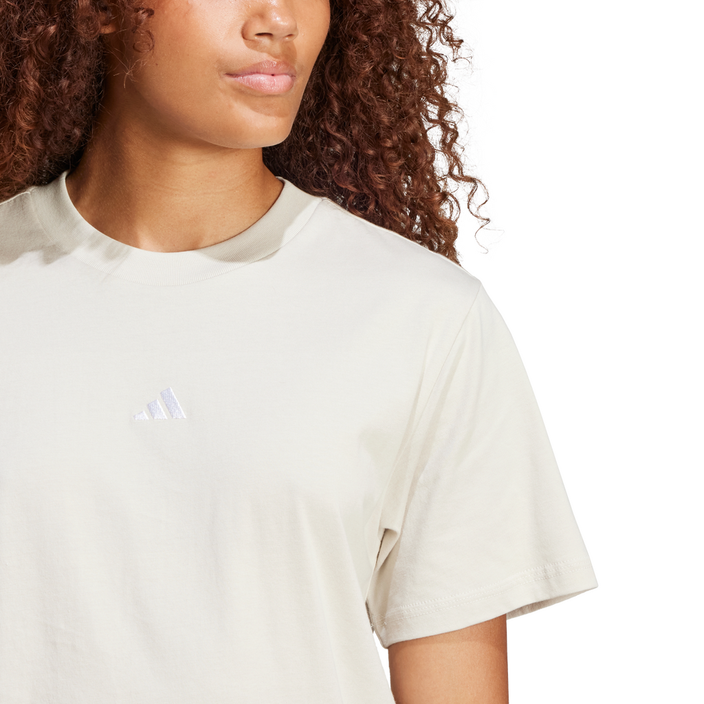 T-shirt bianco off-white da donna adidas con logo centrale