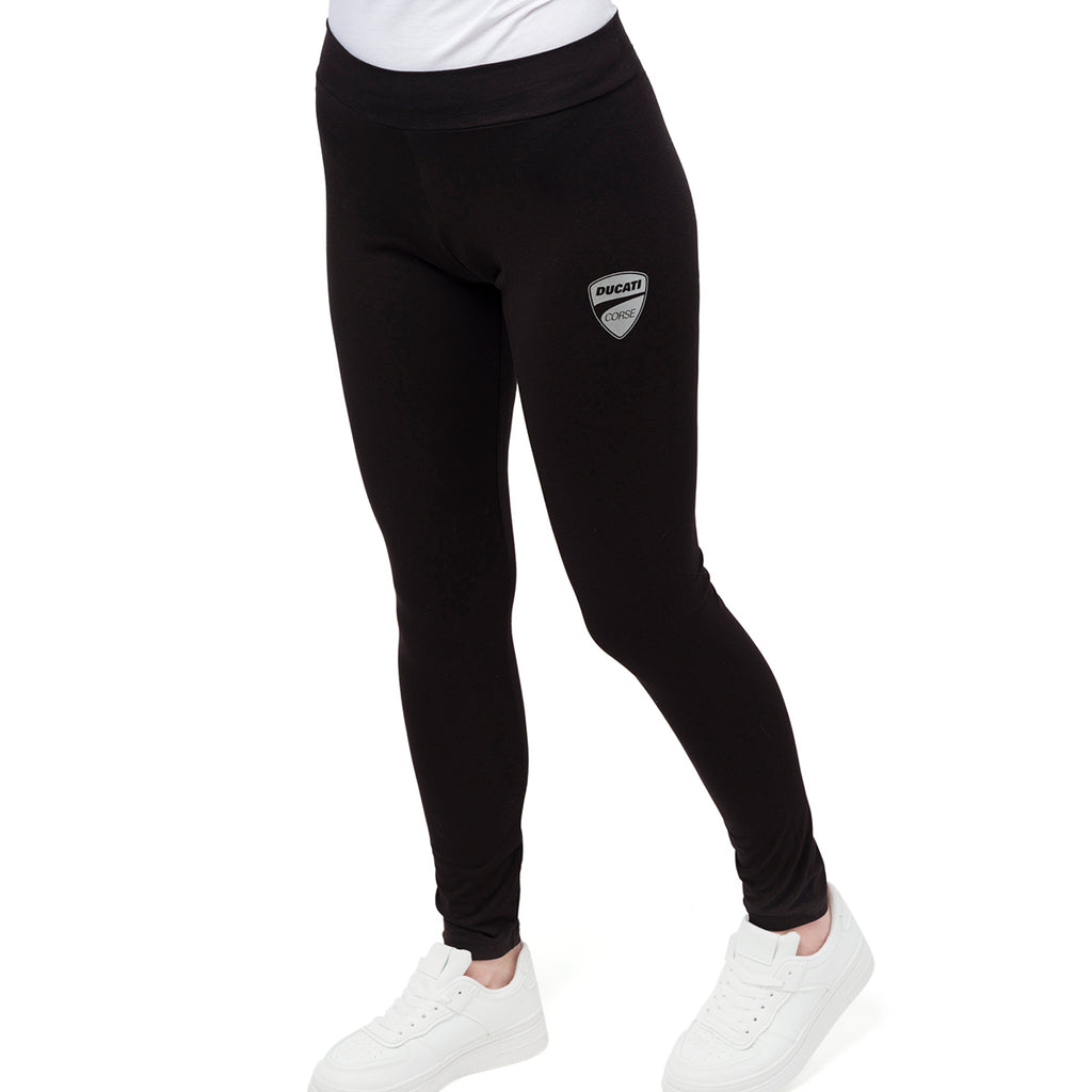 Leggins neri da donna con logo argento glitter Ducati Corse