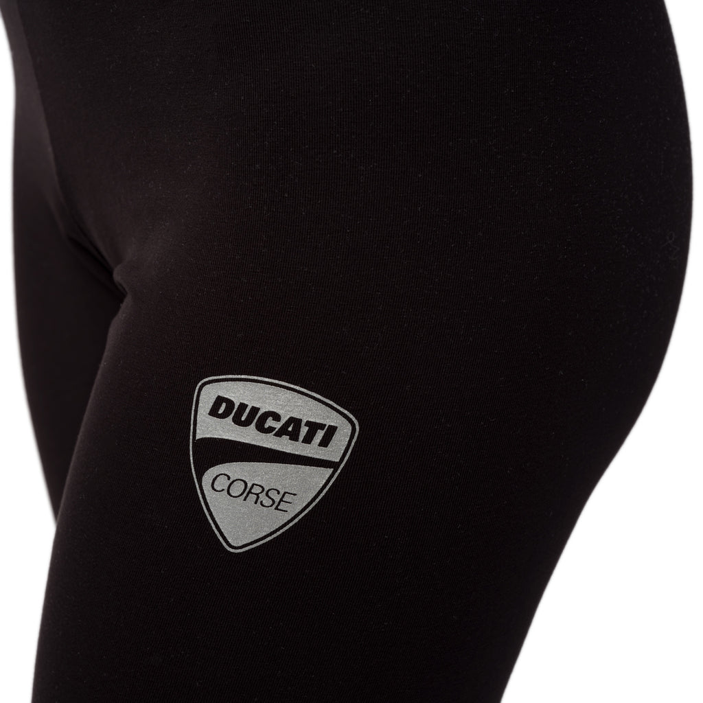 Leggins neri da donna con logo argento glitter Ducati Corse