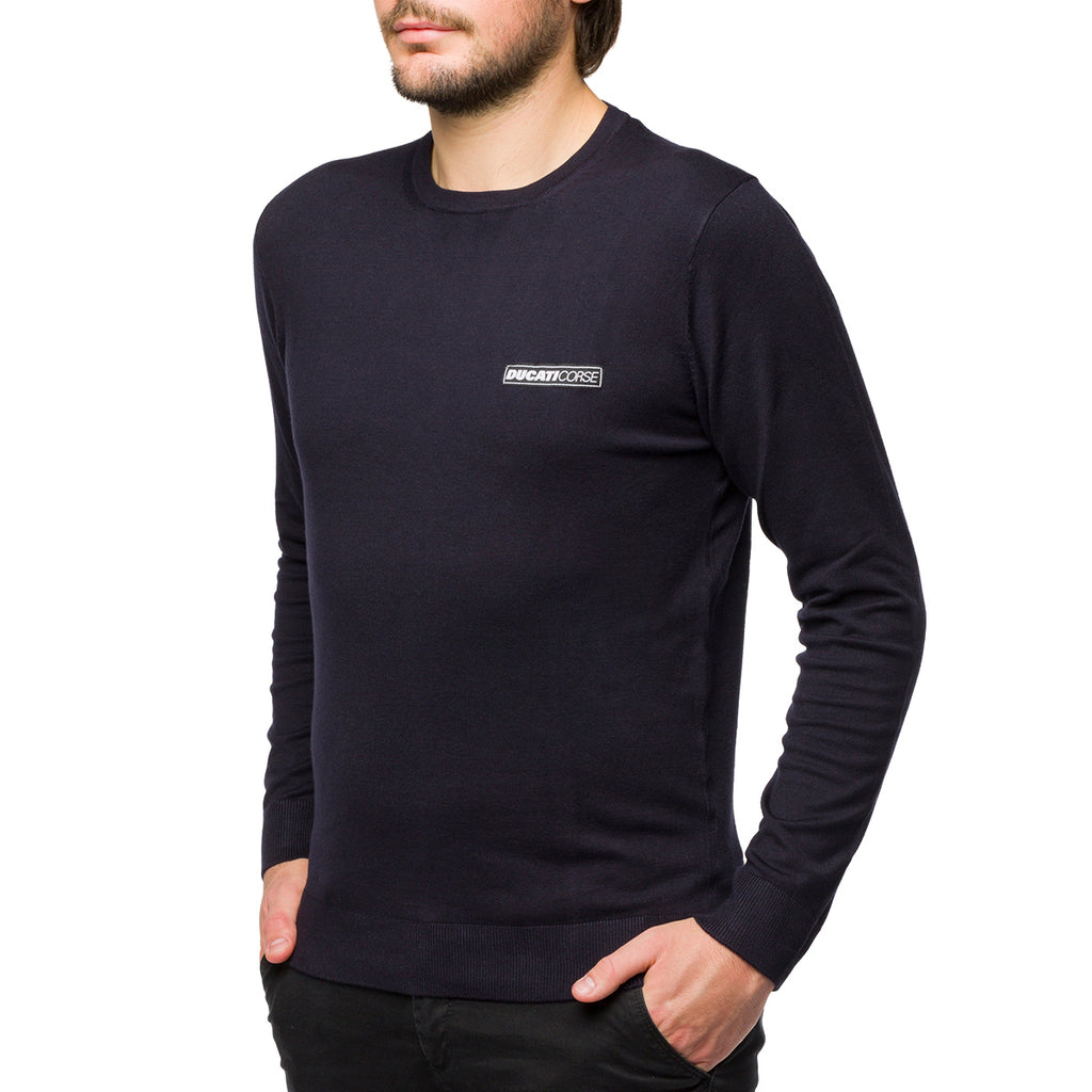 Maglioncino da uomo girocollo blu navy con logo bianco Ducati