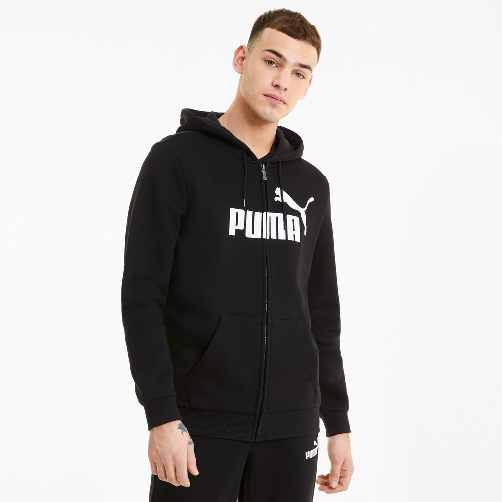 Felpa nera da uomo con zip e logo Puma