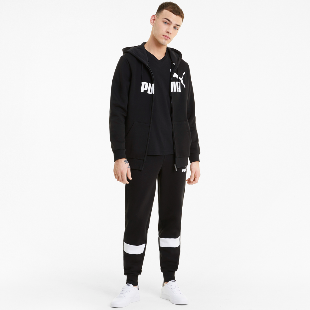 Felpa nera da uomo con zip e logo Puma