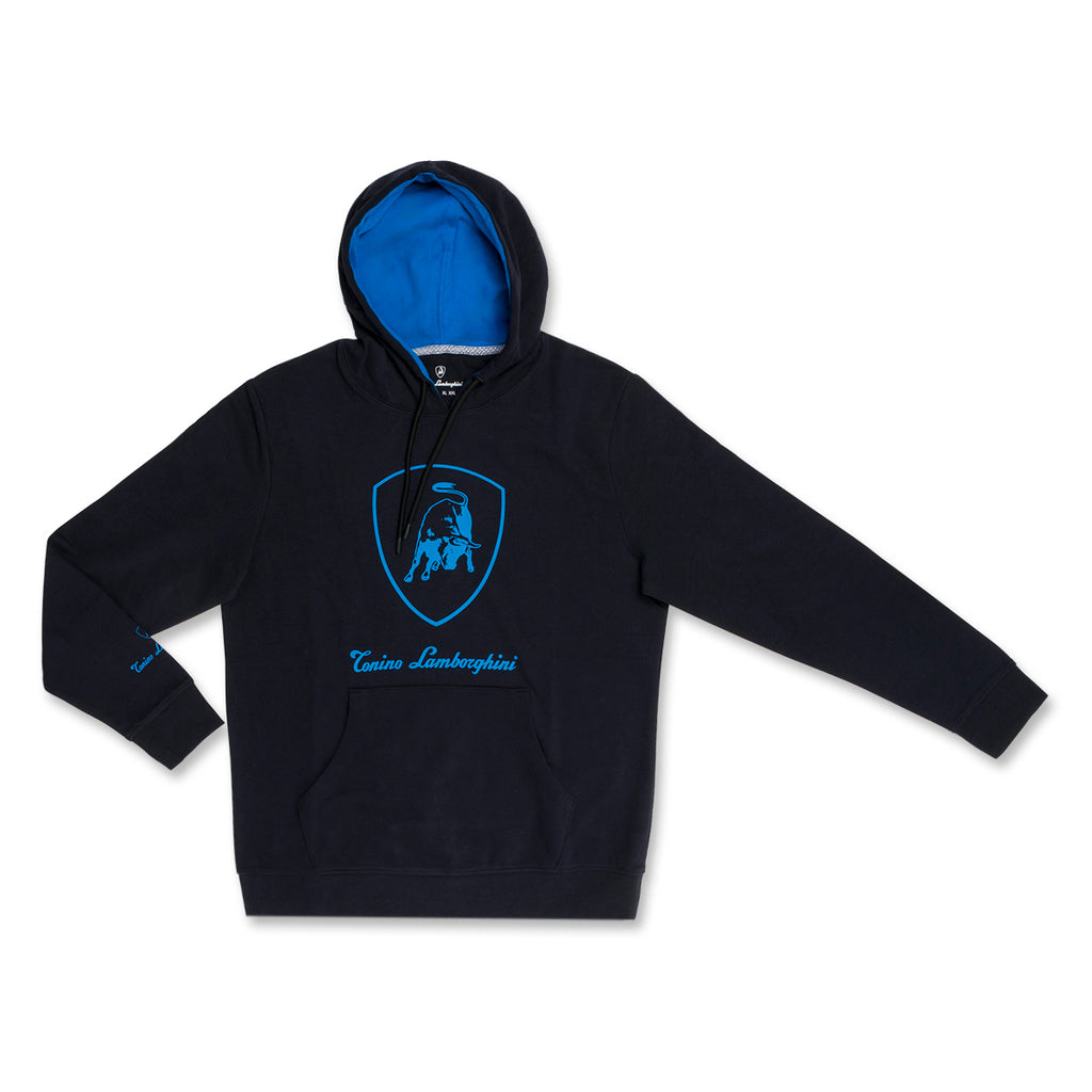 Felpa con cappuccio da uomo blu navy con logo Tonino Lamborghini