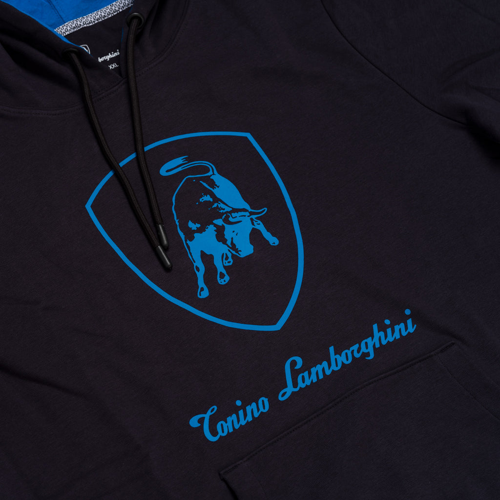 Felpa con cappuccio da uomo blu navy con logo Tonino Lamborghini