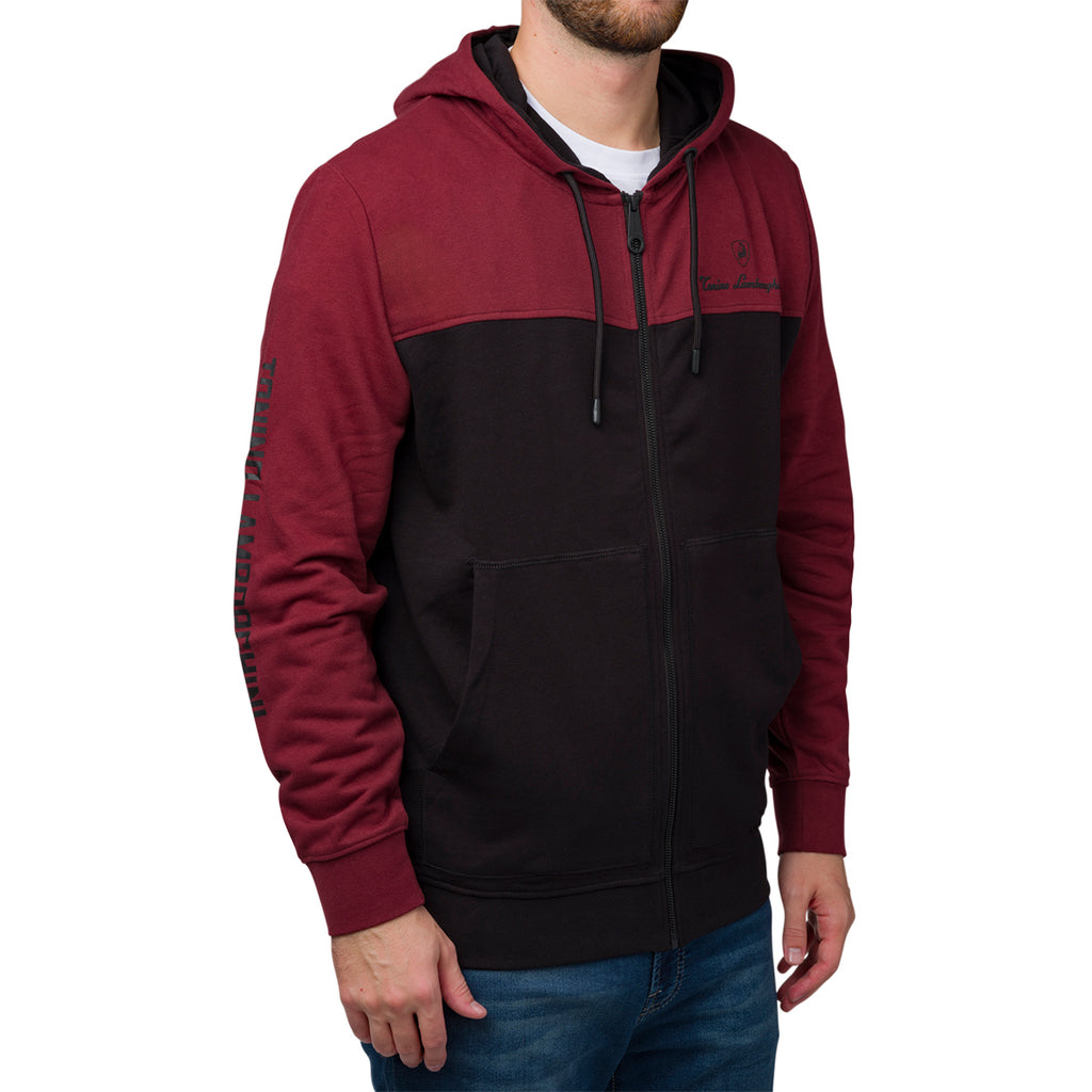 Felpa con cappuccio da uomo con zip bordeaux e nera Tonino Lamborghini