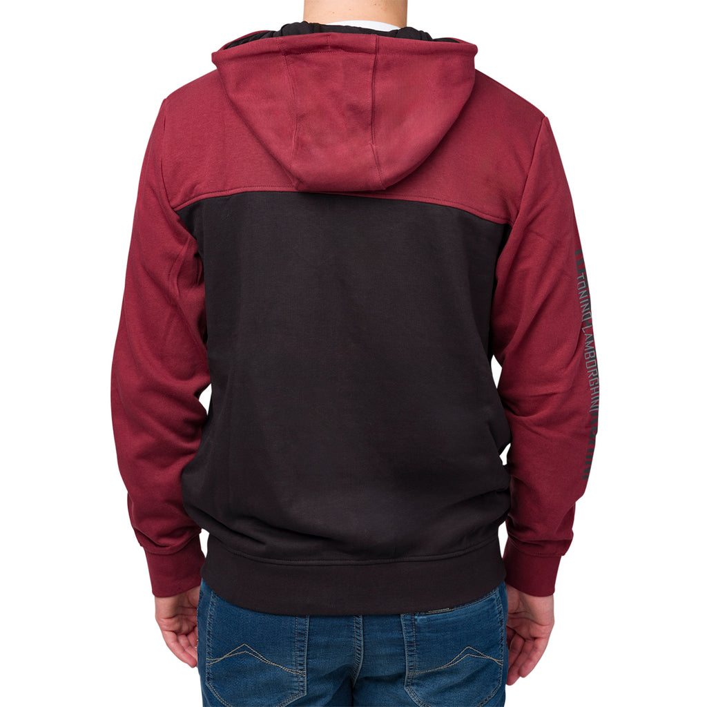 Felpa con cappuccio da uomo con zip bordeaux e nera Tonino Lamborghini