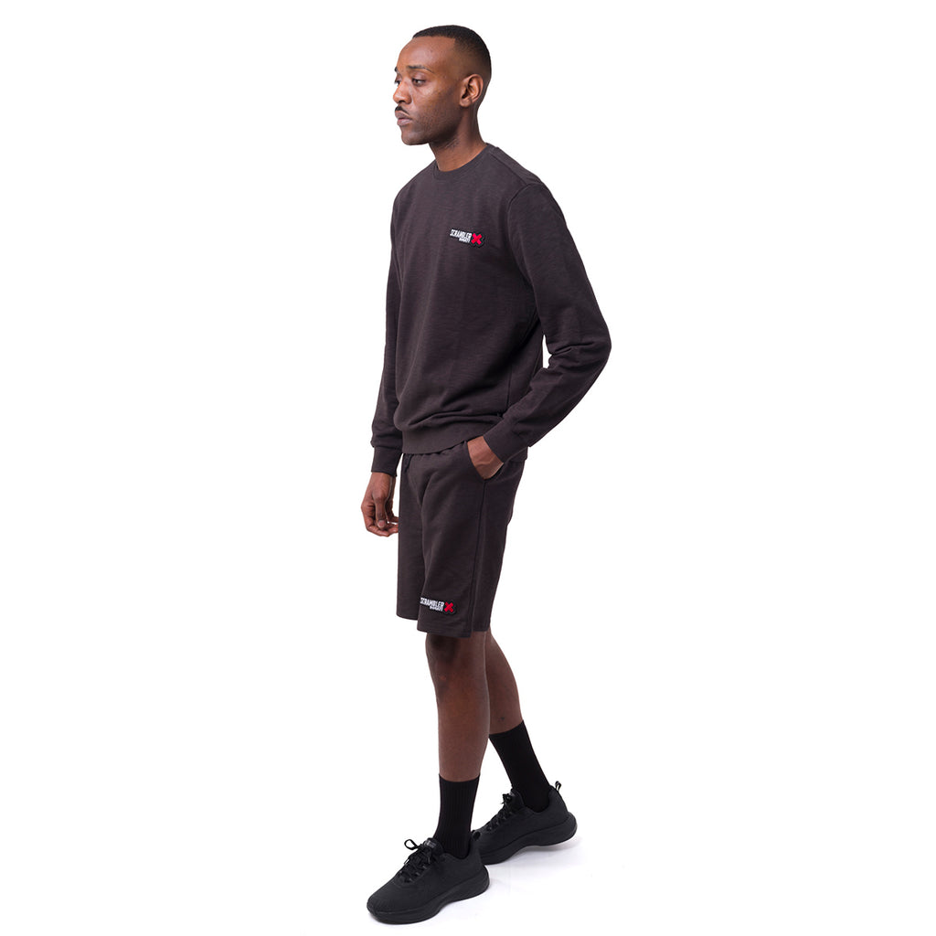 Felpa girocollo da uomo nera con logo ricamato Ducati Scrambler