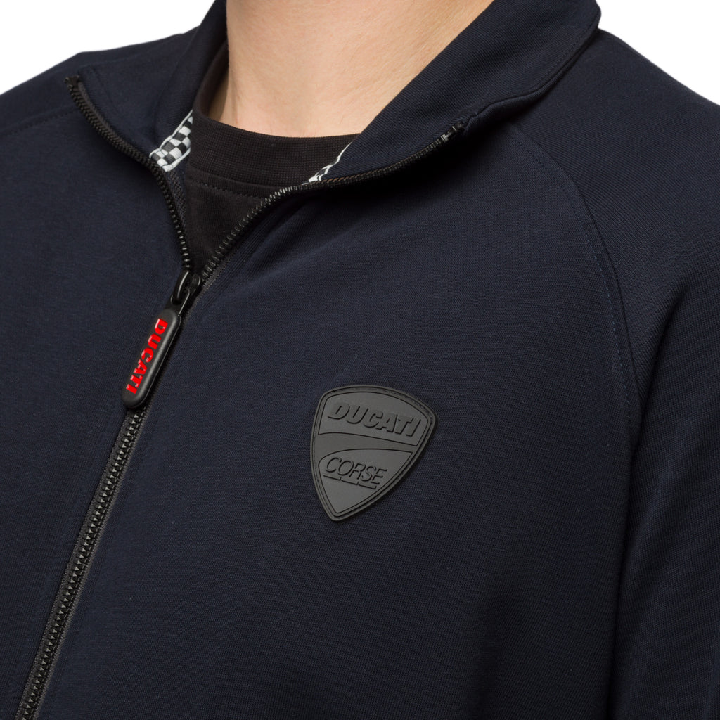 Felpa girocollo da uomo in cotone blu navy con zip Ducati Corse