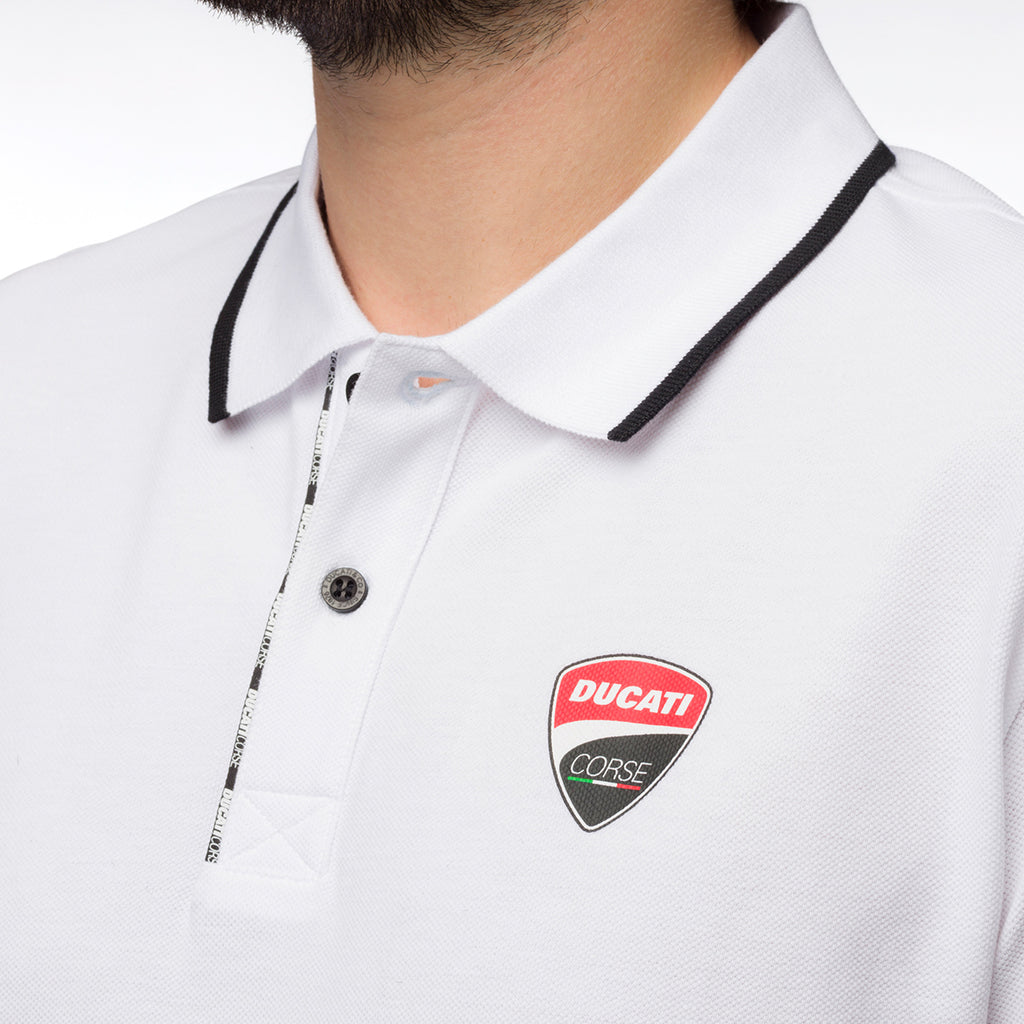 Polo da uomo bianca con logo Ducati Corse