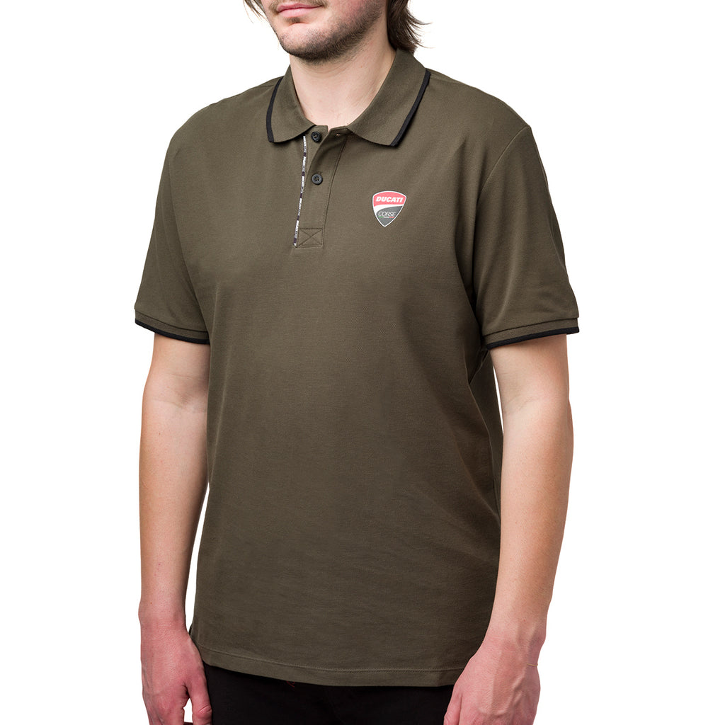 Polo t-shirt da uomo verde militare con logo Ducati Corse