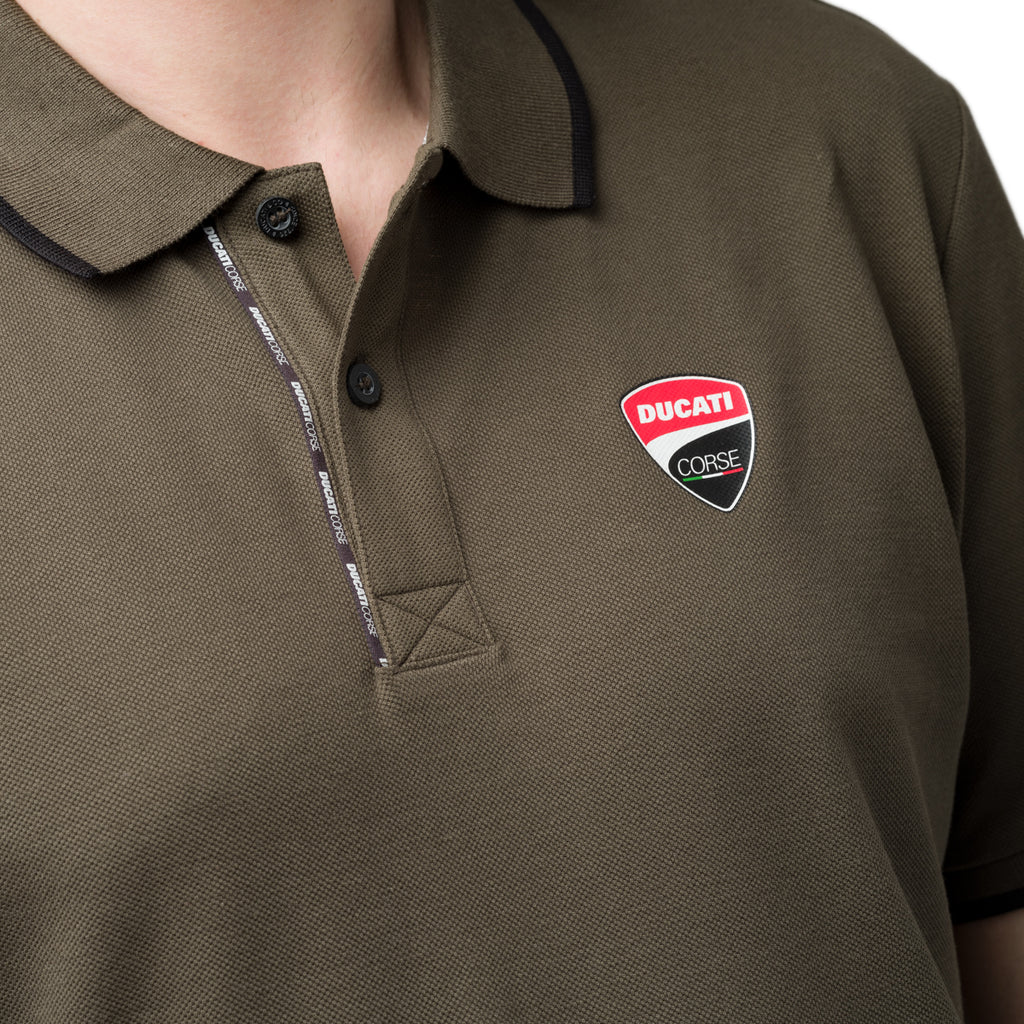 Polo t-shirt da uomo verde militare con logo Ducati Corse