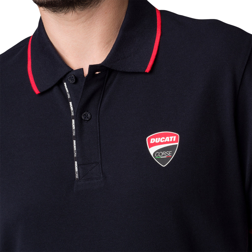 Polo t-shirt da uomo blu navy con logo Ducati Corse