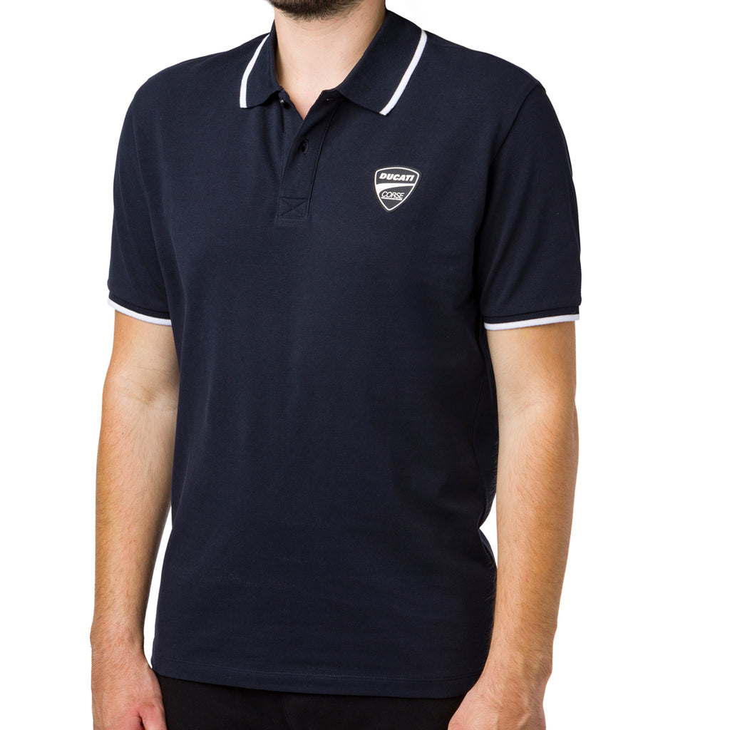 Polo da uomo blu navy con dettagli e logo a contrasto Ducati Corse