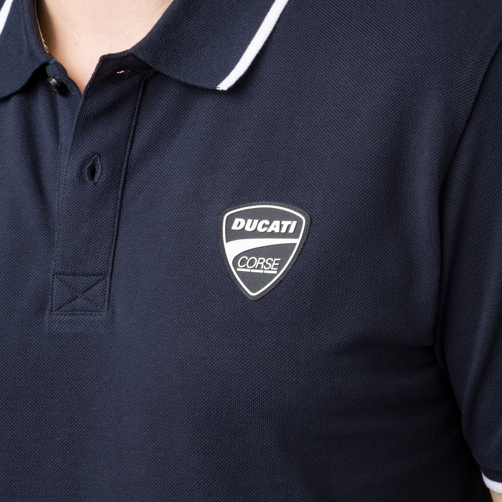 Polo da uomo blu navy con dettagli e logo a contrasto Ducati Corse