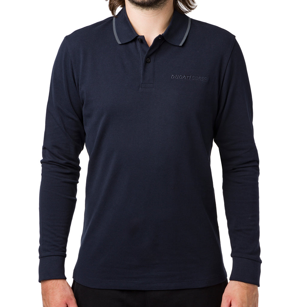 Polo da uomo a maniche lunghe blu navy Ducati Corse