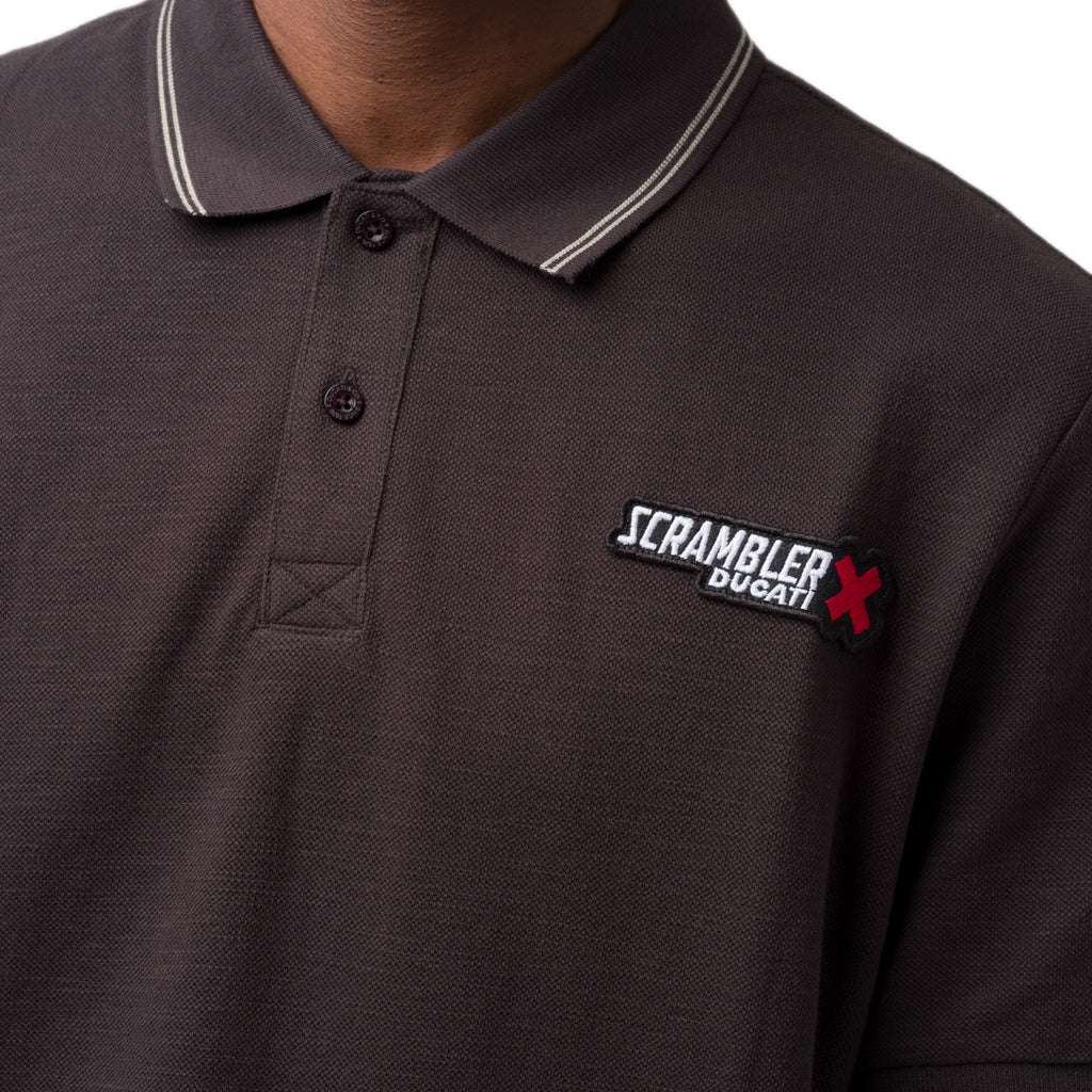 Polo da uomo nera in cotone con logo Ducati Scrambler