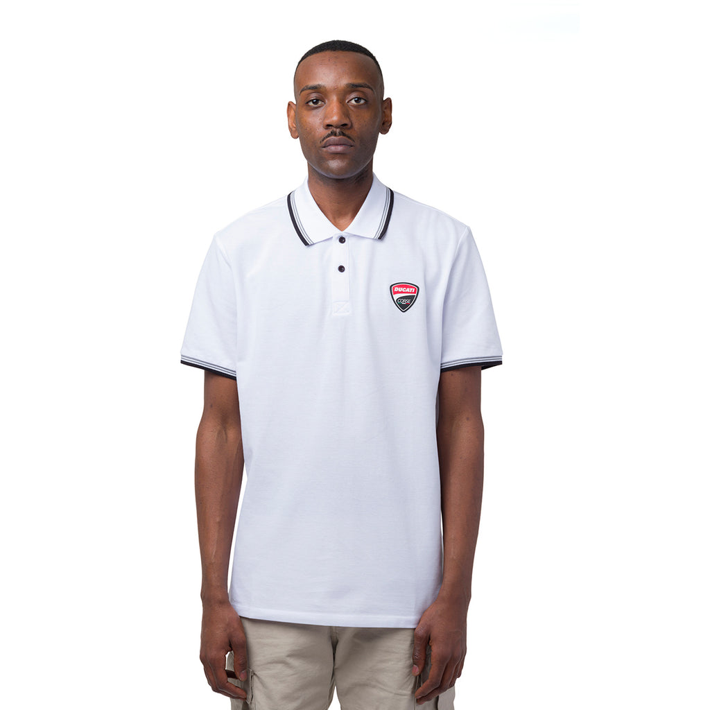 Polo da uomo bianca in cotone con logo in gomma Ducati Corse