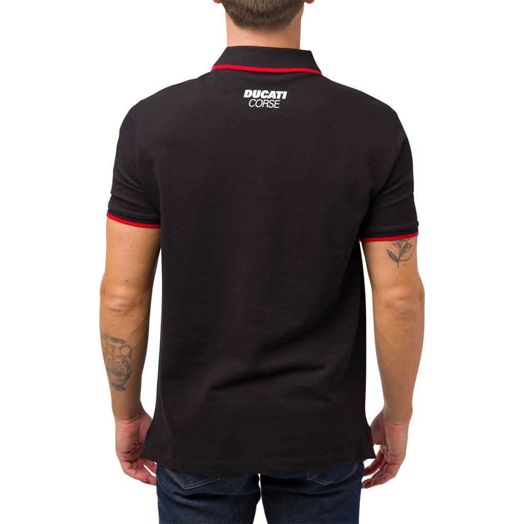 Polo da uomo blu navy con dettagli e logo a contrasto Ducati Corse