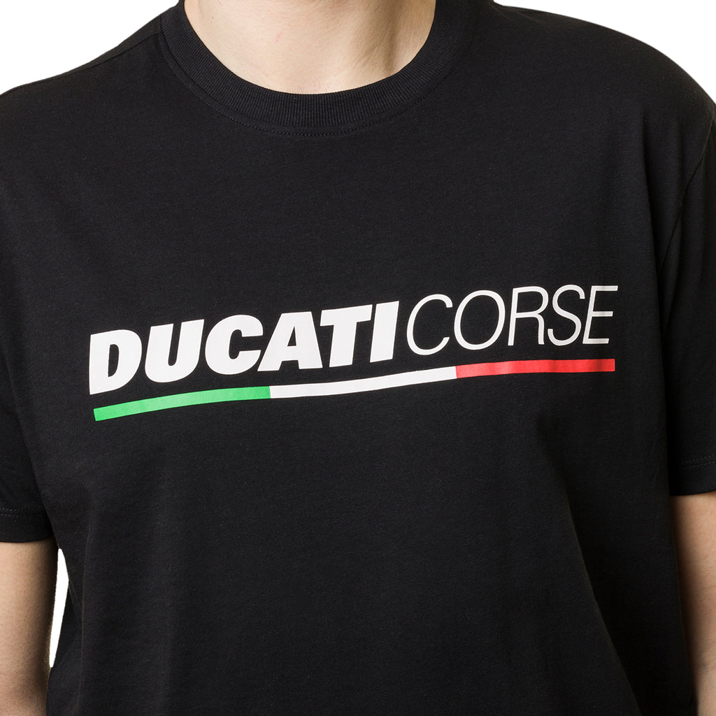 T-shirt nera da uomo con logo frontale Ducati Corse