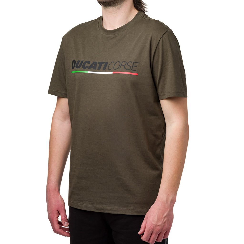 T-shirt da uomo verde militare con logo Ducati Corse
