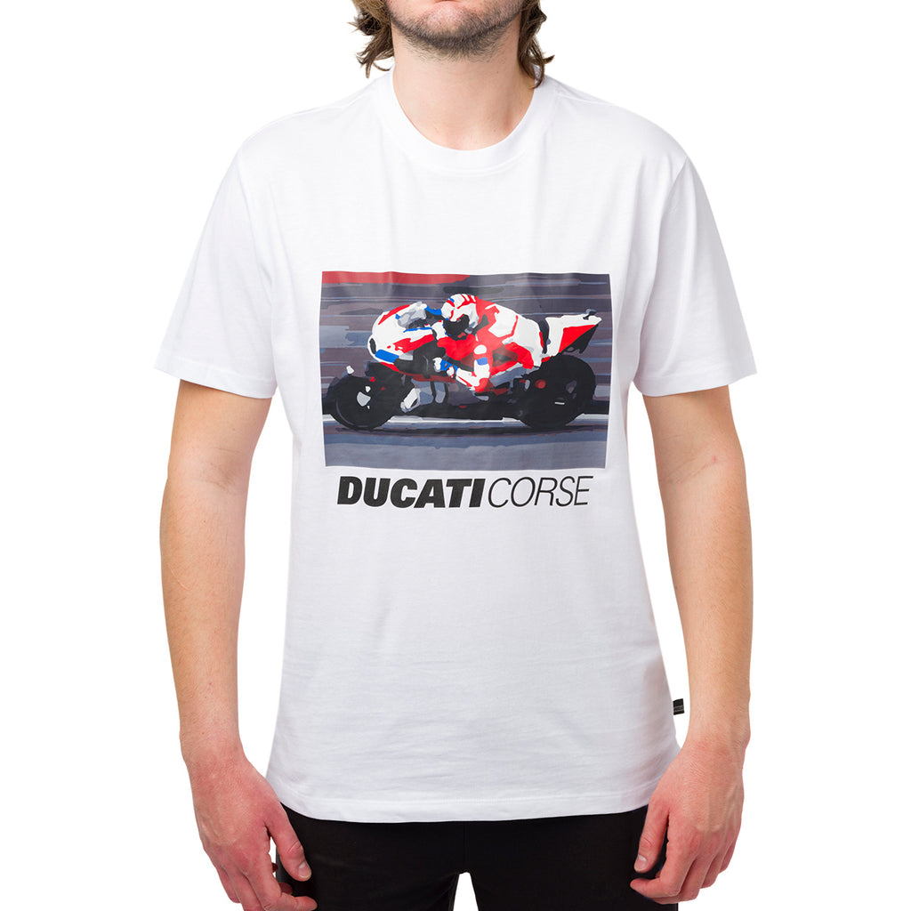 T-shirt bianca da uomo con stampa e logo Ducati Corse