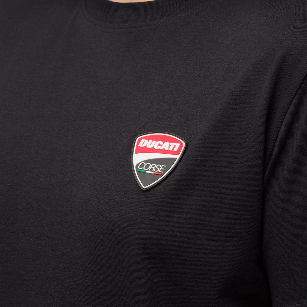 T-shirt da uomo nera con logo in gomma Ducati Corse