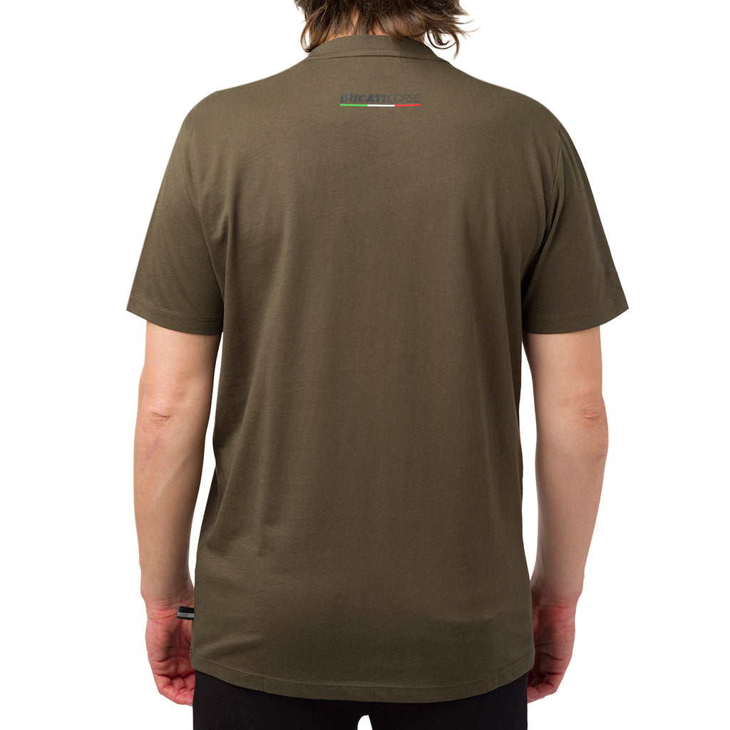 T-shirt da uomo verde militare con patch Ducati Corse